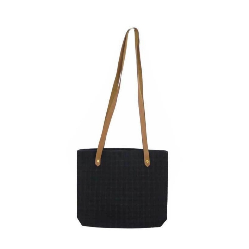 Authentic Hermes Bag Amedaba Black Brown 100% Cotton Leather